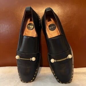 Ras Black Leather Luxury Loafers with Gold Studs